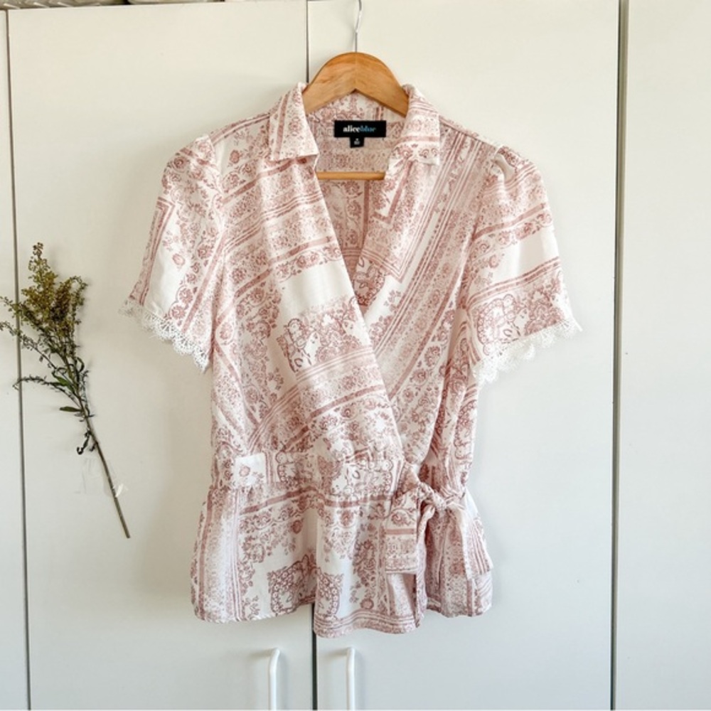 Alice Pink and White Wrap Blouse